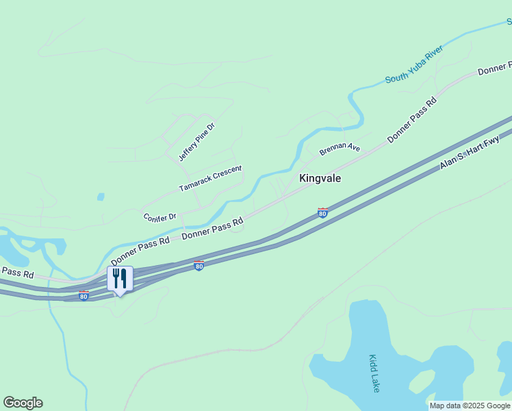 map of restaurants, bars, coffee shops, grocery stores, and more near 51180 Donner Pass Road in Soda Springs