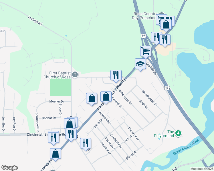 map of restaurants, bars, coffee shops, grocery stores, and more near 2435 Bella Vista Drive in Fairfield