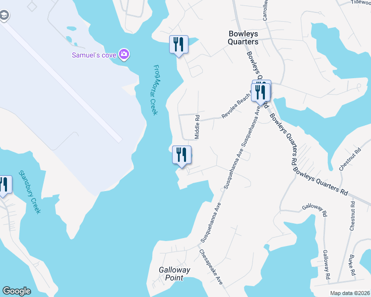 map of restaurants, bars, coffee shops, grocery stores, and more near 938 Frog Mortar Road in Middle River