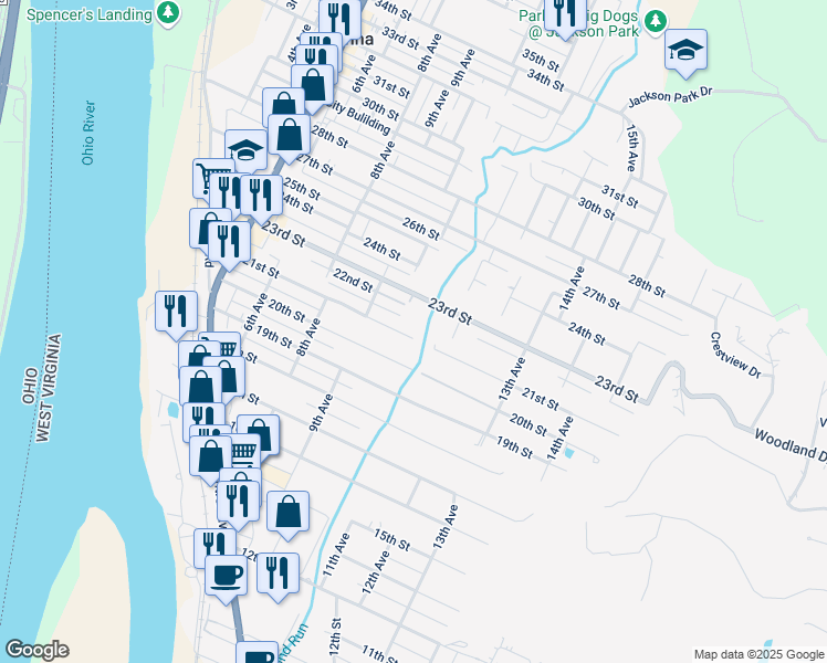 map of restaurants, bars, coffee shops, grocery stores, and more near 921 21st Street in Vienna