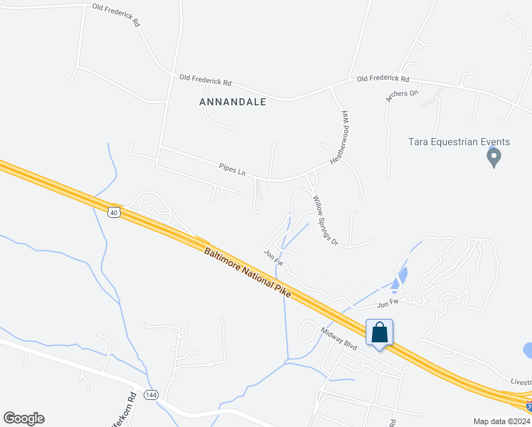 map of restaurants, bars, coffee shops, grocery stores, and more near 13343 Pipes Lane in Sykesville