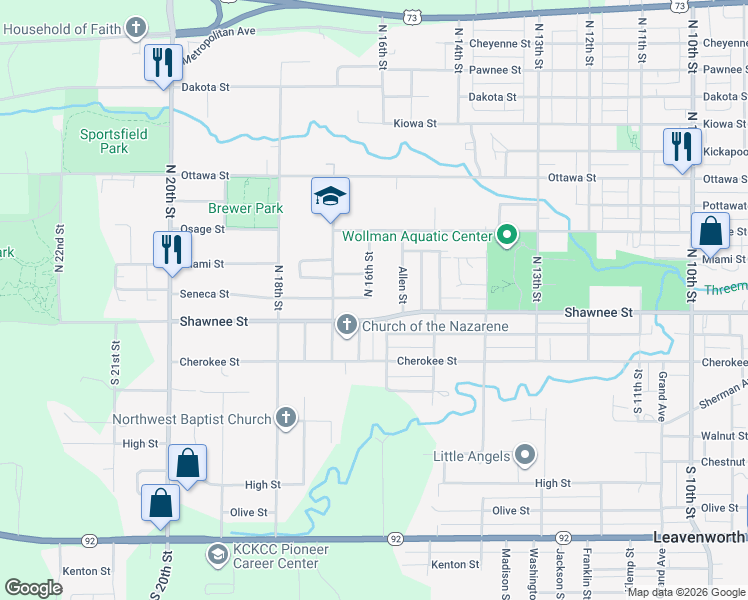 map of restaurants, bars, coffee shops, grocery stores, and more near 1605 Terry Street in Leavenworth