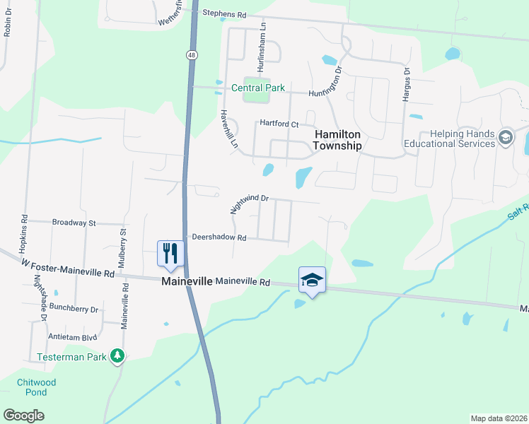 map of restaurants, bars, coffee shops, grocery stores, and more near 410 Morning Sun Drive in Maineville