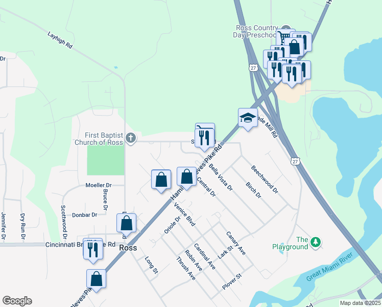 map of restaurants, bars, coffee shops, grocery stores, and more near 2435 Bella Vista Drive in Fairfield