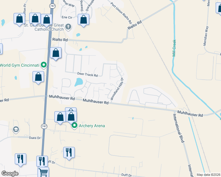 map of restaurants, bars, coffee shops, grocery stores, and more near 9550 Olde Woods Drive in Hamilton