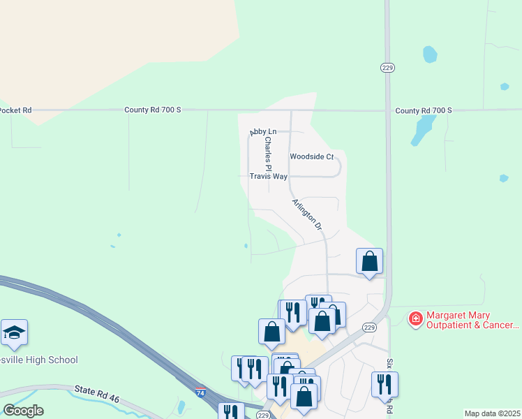 map of restaurants, bars, coffee shops, grocery stores, and more near 235 Lilly Lane in Batesville