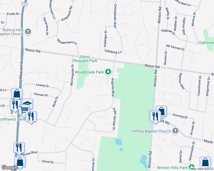map of restaurants, bars, coffee shops, grocery stores, and more near 2080 Woodtrail Drive in Fairfield