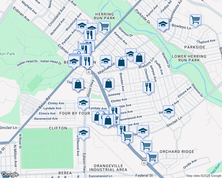map of restaurants, bars, coffee shops, grocery stores, and more near 3417 Cliftmont Avenue in Baltimore
