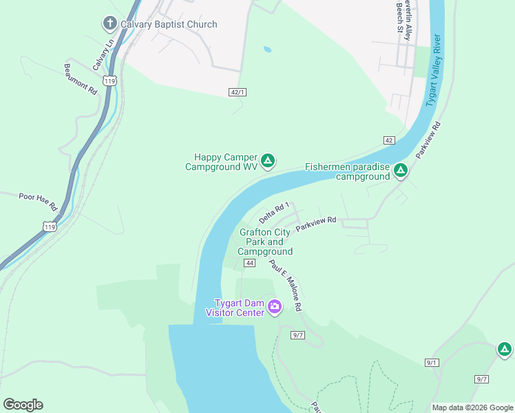 map of restaurants, bars, coffee shops, grocery stores, and more near Delta Road 1 in Grafton