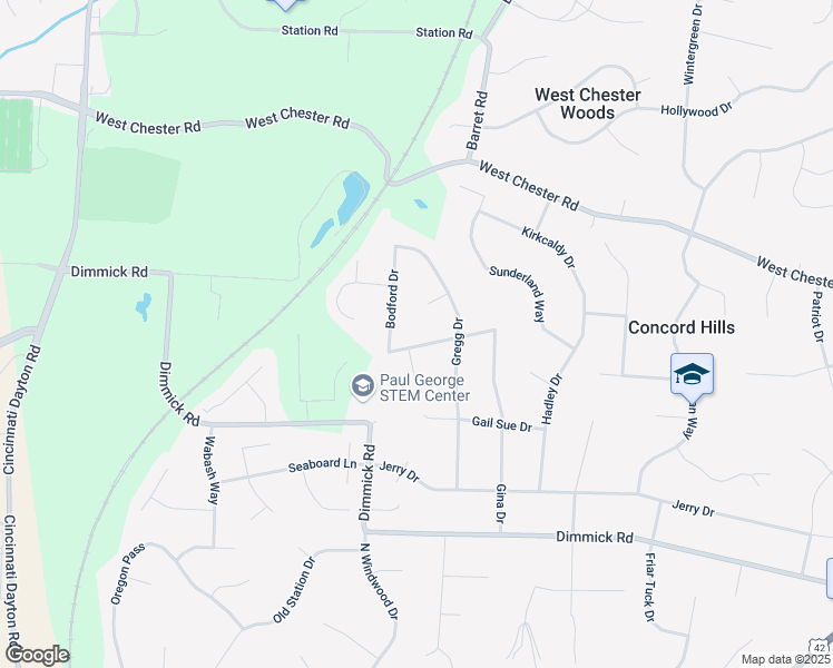 map of restaurants, bars, coffee shops, grocery stores, and more near 9392 Patti Circle in Butler County