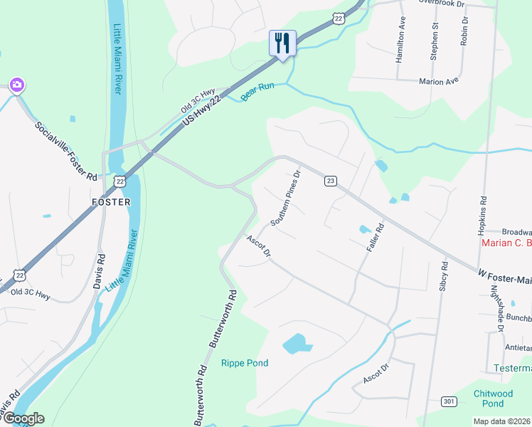 map of restaurants, bars, coffee shops, grocery stores, and more near 1275 Berkshire Court in Maineville