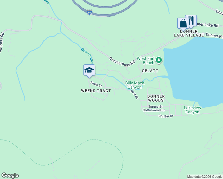 map of restaurants, bars, coffee shops, grocery stores, and more near 16426 Fawn Street in Truckee