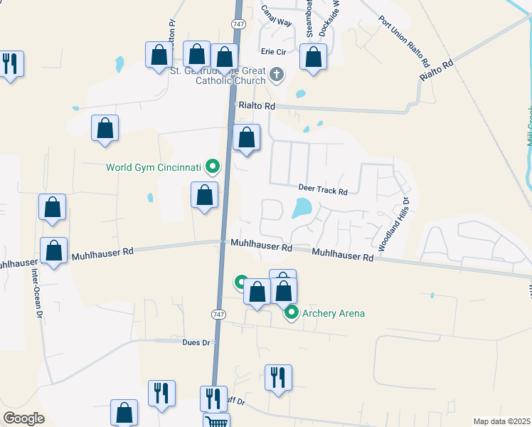 map of restaurants, bars, coffee shops, grocery stores, and more near 9510 Colegate Way in Butler County