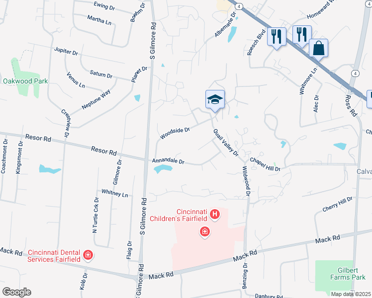 map of restaurants, bars, coffee shops, grocery stores, and more near 6 Shoal Meadows Court in Fairfield