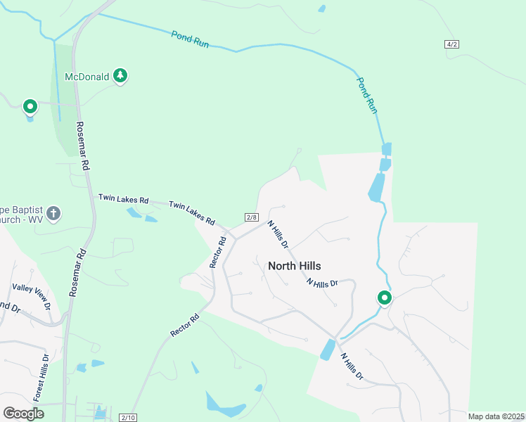map of restaurants, bars, coffee shops, grocery stores, and more near 104 Tanglewood Pl in Parkersburg