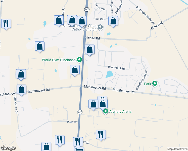 map of restaurants, bars, coffee shops, grocery stores, and more near 9508 Colegate Way in Hamilton