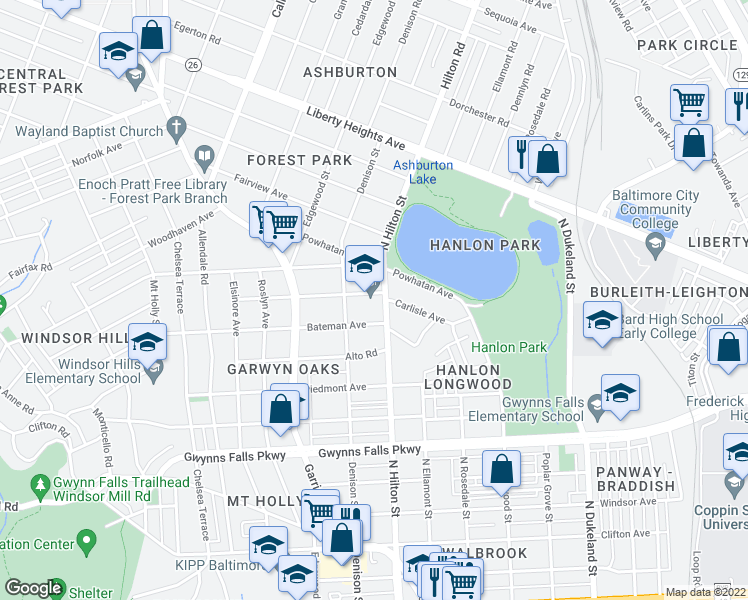 map of restaurants, bars, coffee shops, grocery stores, and more near 3301 Carlisle Avenue in Baltimore