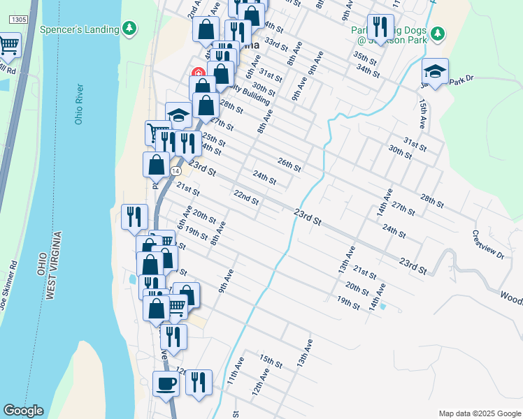 map of restaurants, bars, coffee shops, grocery stores, and more near 813 22nd St in Vienna