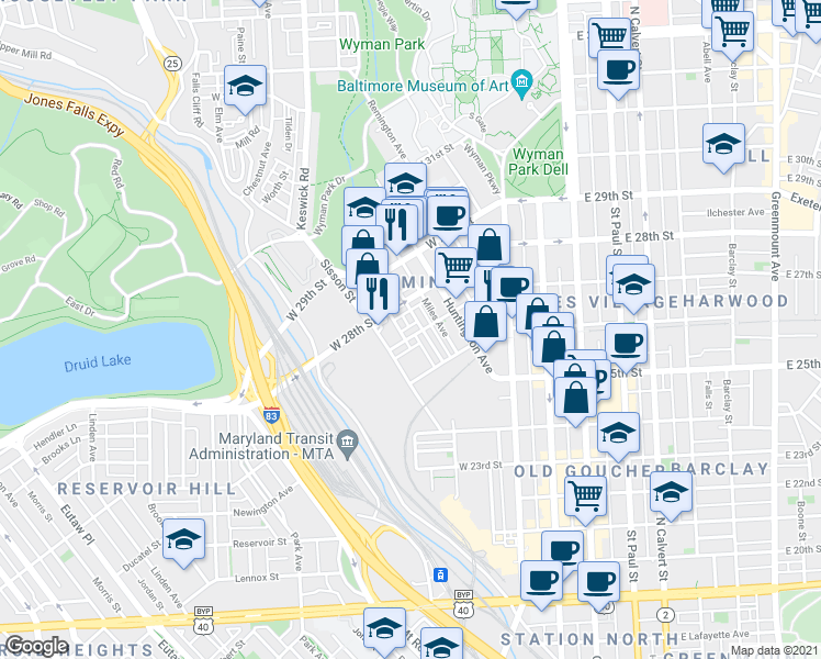 map of restaurants, bars, coffee shops, grocery stores, and more near 101 Independence Avenue Southeast in Washington