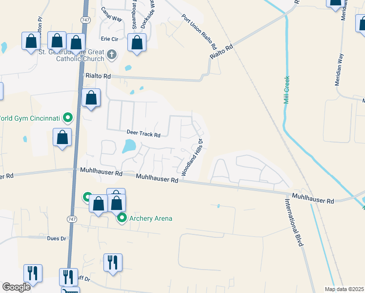 map of restaurants, bars, coffee shops, grocery stores, and more near 5041 Tri County View Drive in Hamilton