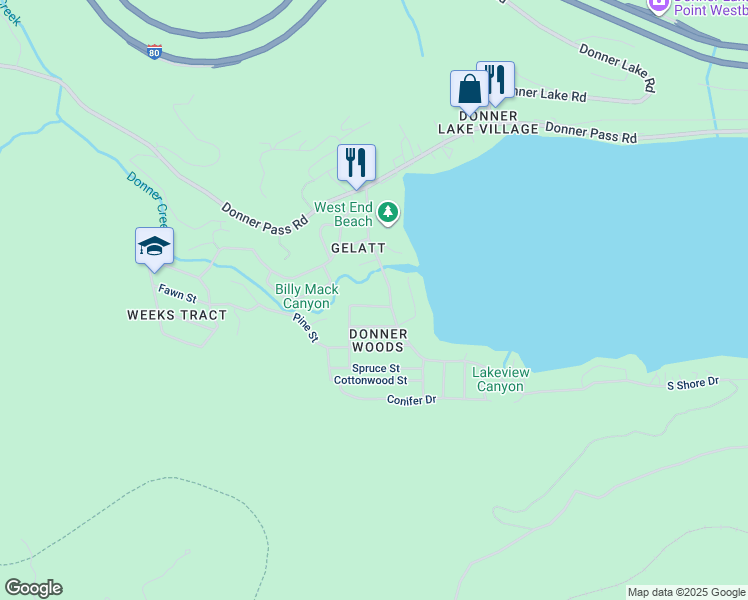 map of restaurants, bars, coffee shops, grocery stores, and more near 15790 Willow Street in Truckee