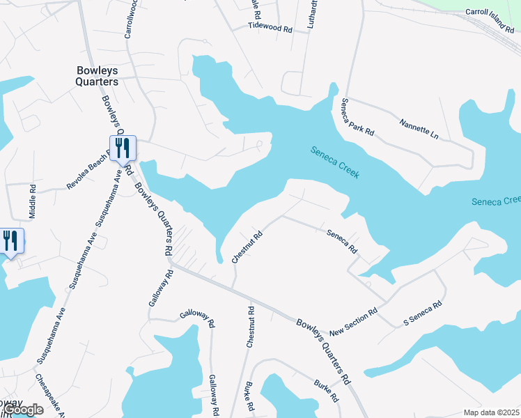 map of restaurants, bars, coffee shops, grocery stores, and more near 3816 Chestnut Road in Middle River