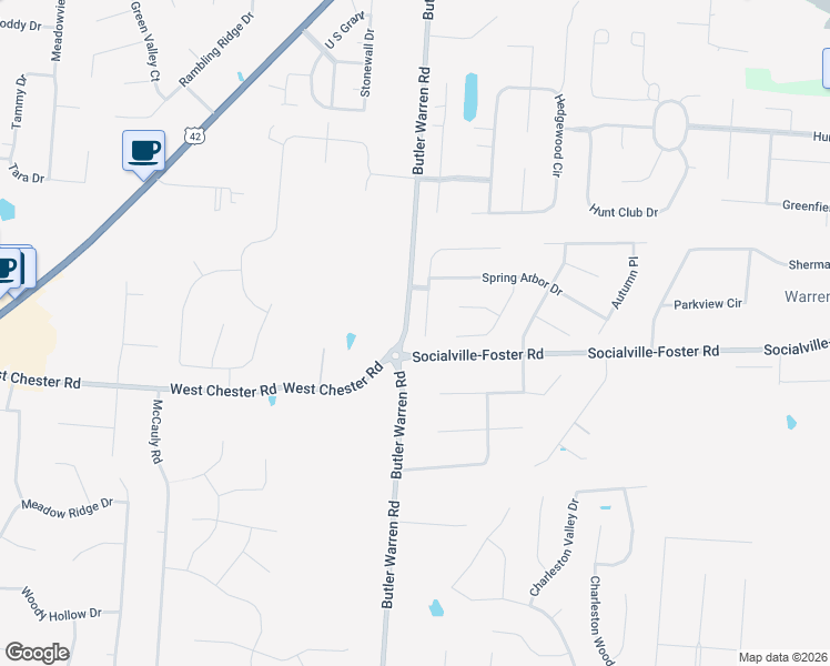 map of restaurants, bars, coffee shops, grocery stores, and more near 8275 Winters Lane in Mason