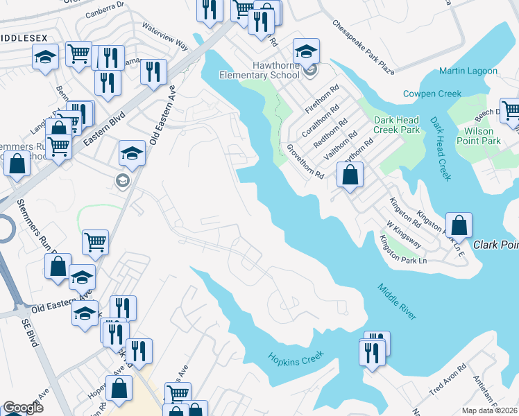 map of restaurants, bars, coffee shops, grocery stores, and more near 2 Punte Lane in Essex
