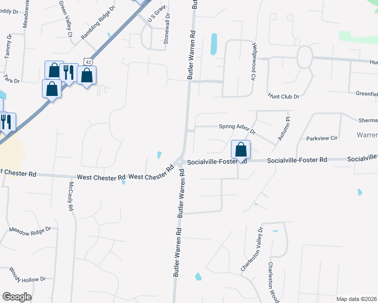 map of restaurants, bars, coffee shops, grocery stores, and more near 8275 Winters Lane in Mason