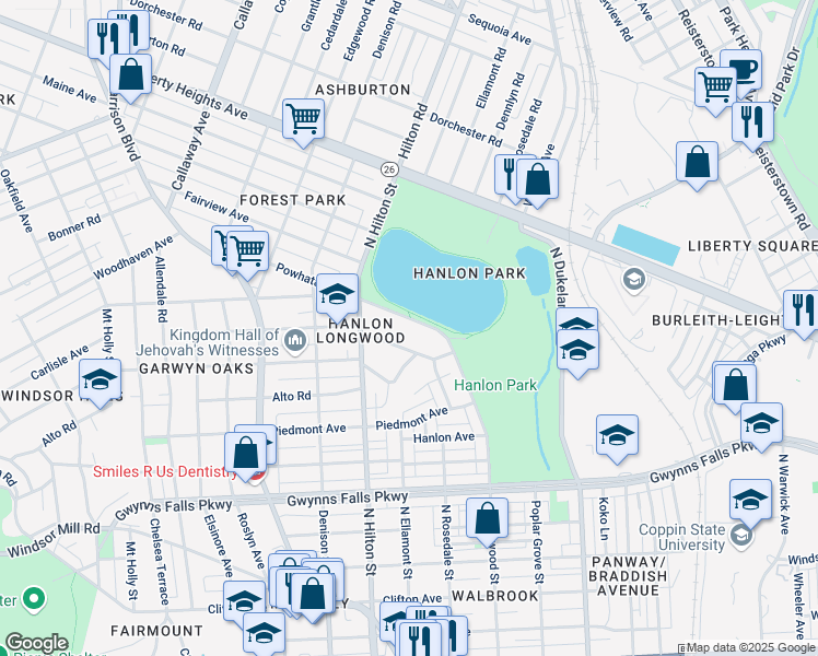 map of restaurants, bars, coffee shops, grocery stores, and more near 3231 Powhatan Avenue in Baltimore
