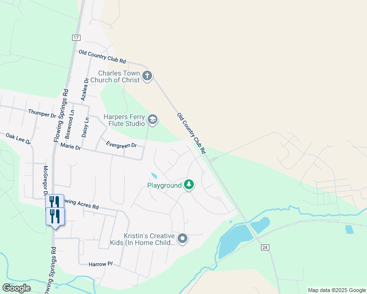 map of restaurants, bars, coffee shops, grocery stores, and more near 393 Barrel Horse Drive in Charles Town