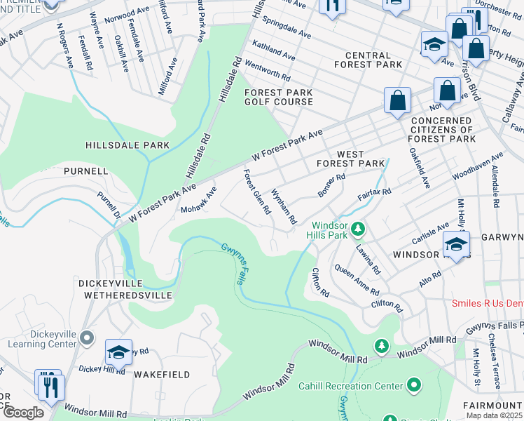 map of restaurants, bars, coffee shops, grocery stores, and more near 2906 Forest Glen Rd in Baltimore