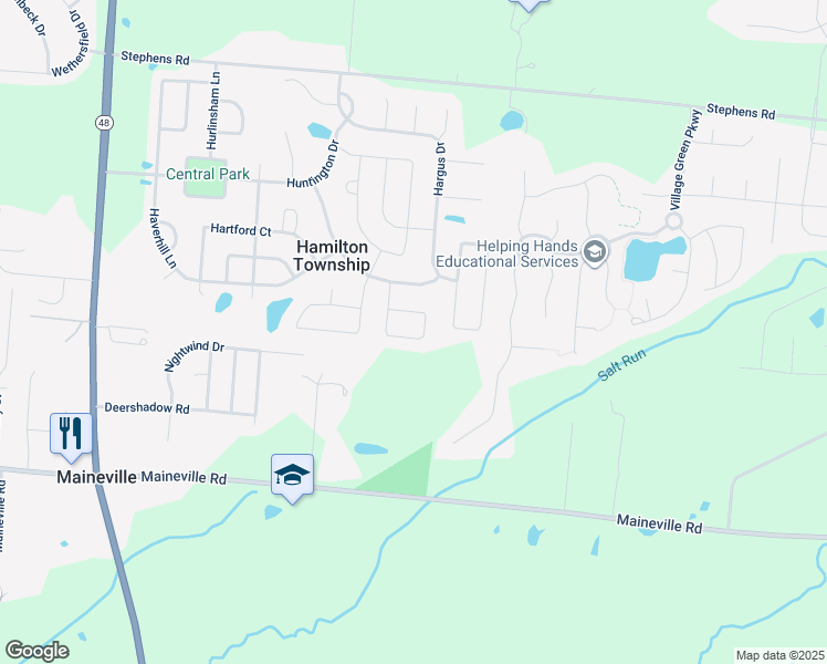 map of restaurants, bars, coffee shops, grocery stores, and more near 600 Hafton Court in Maineville