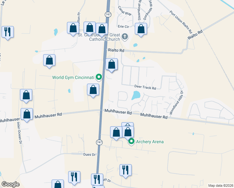 map of restaurants, bars, coffee shops, grocery stores, and more near 9508 Colegate Way in Hamilton