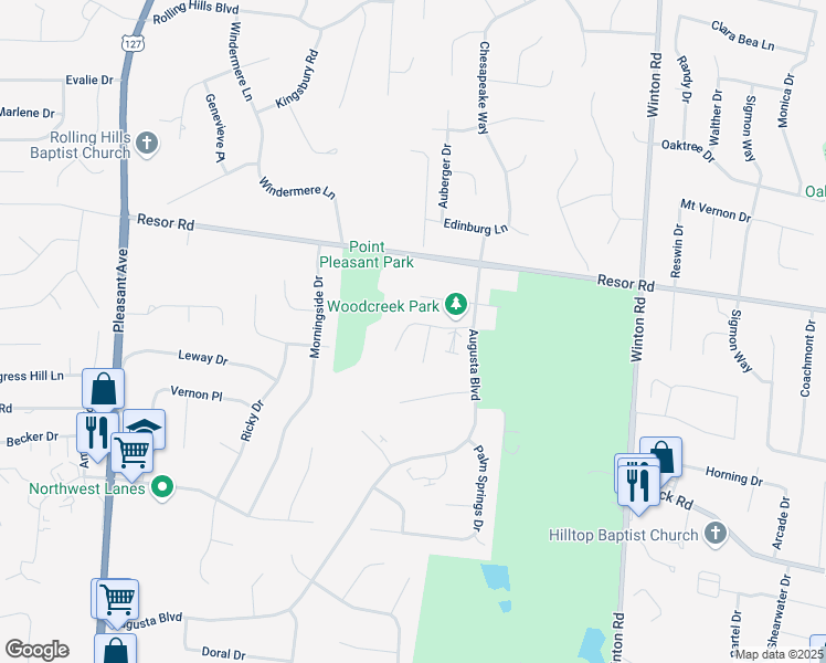 map of restaurants, bars, coffee shops, grocery stores, and more near 2044 Woodcreek Drive in Fairfield