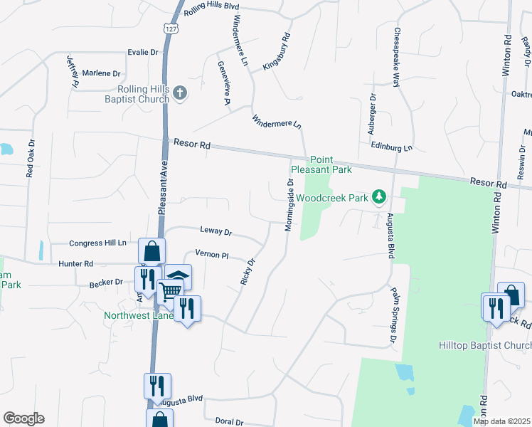 map of restaurants, bars, coffee shops, grocery stores, and more near 5858 Leslie Dr in Fairfield