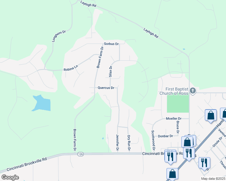 map of restaurants, bars, coffee shops, grocery stores, and more near 2951 Quercus Dr in Hamilton