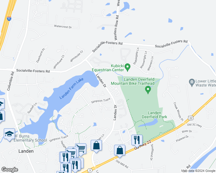 map of restaurants, bars, coffee shops, grocery stores, and more near 8066 Halyard Court in Maineville