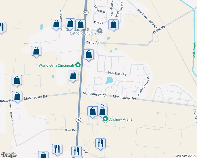 map of restaurants, bars, coffee shops, grocery stores, and more near 9450 Colegate Way in Butler County