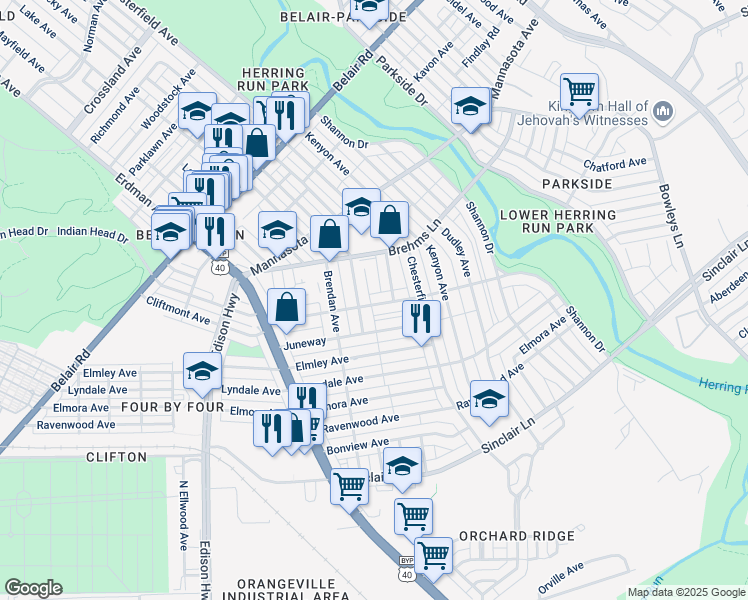 map of restaurants, bars, coffee shops, grocery stores, and more near 3502 Cliftmont Avenue in Baltimore