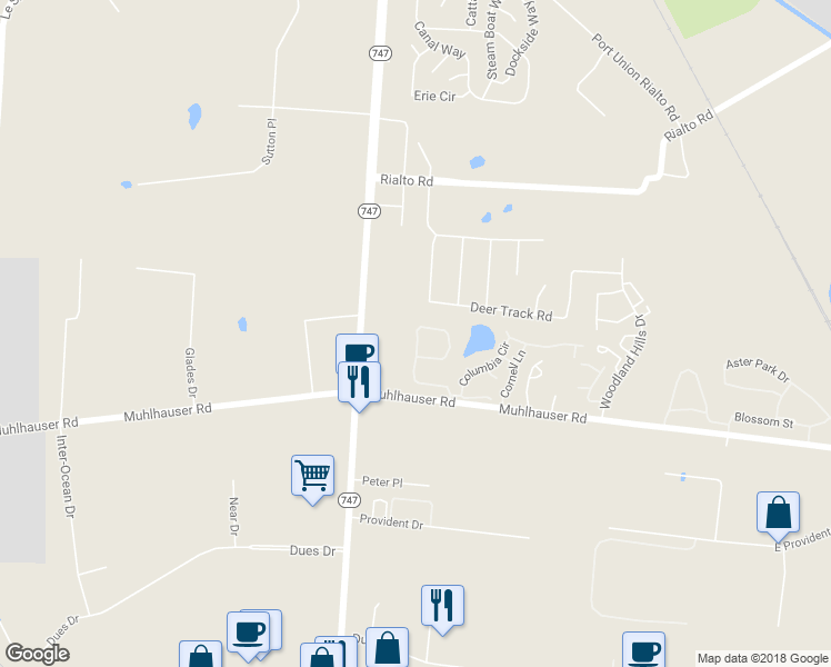 map of restaurants, bars, coffee shops, grocery stores, and more near 9510 Colegate Way in Butler County