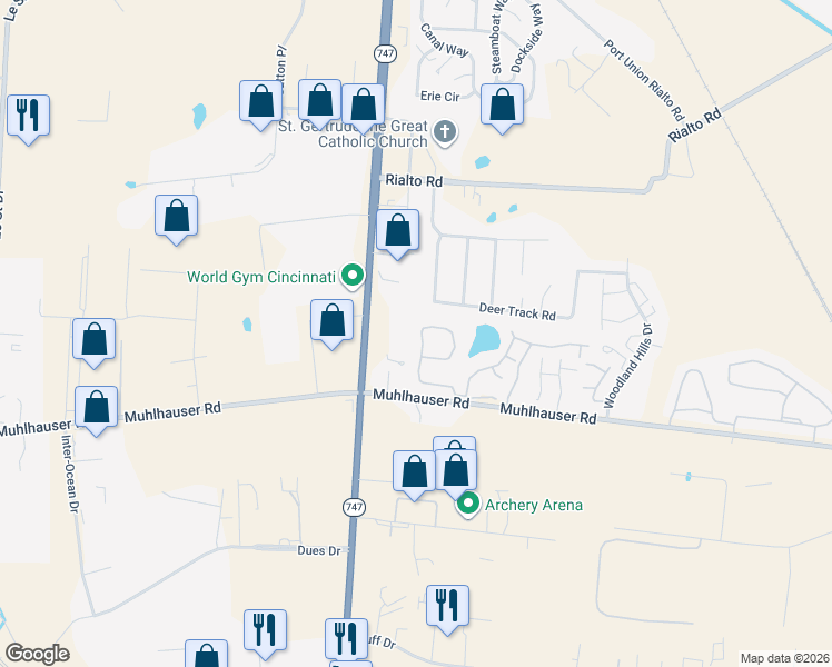 map of restaurants, bars, coffee shops, grocery stores, and more near 9508 Colegate Way in Hamilton