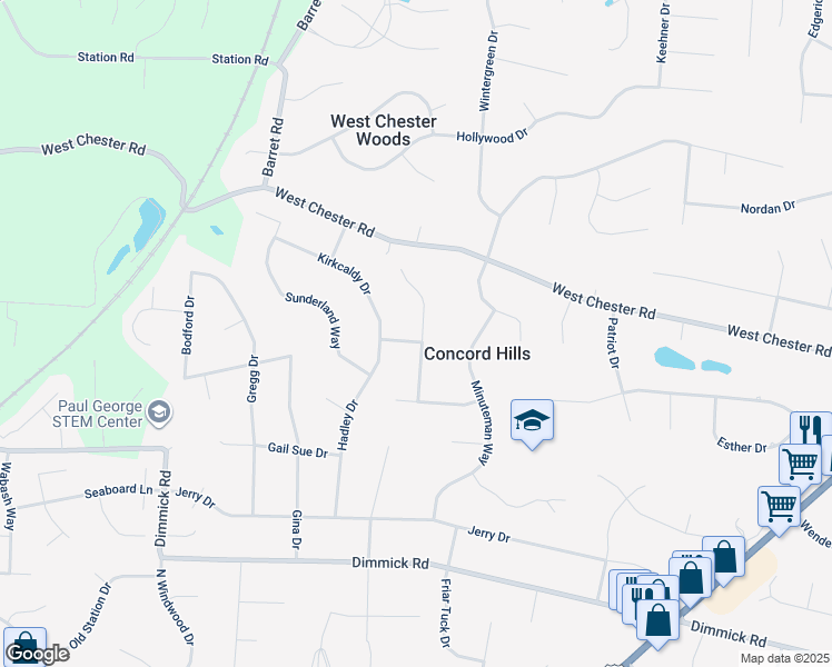 map of restaurants, bars, coffee shops, grocery stores, and more near 7194 Braemer Lane in Butler County