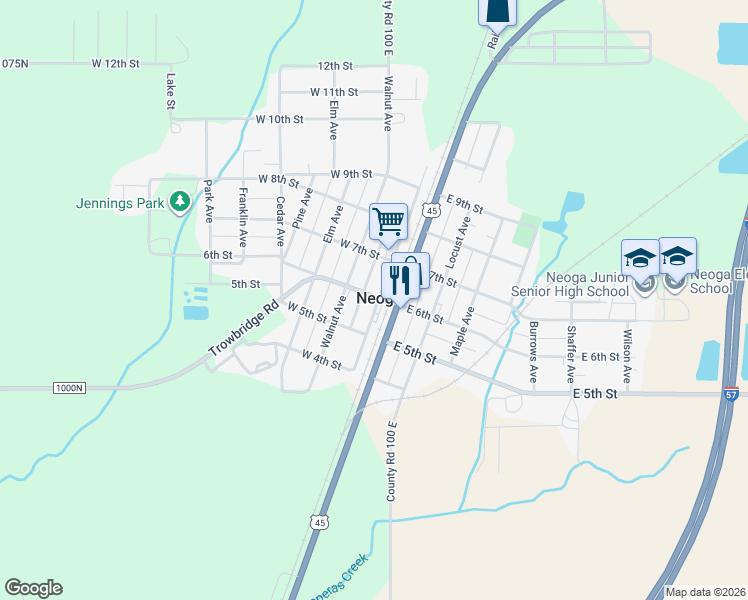 map of restaurants, bars, coffee shops, grocery stores, and more near 595 Chestnut Avenue in Neoga