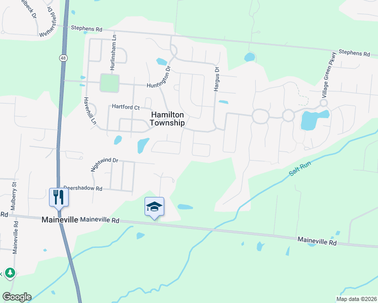 map of restaurants, bars, coffee shops, grocery stores, and more near 555 Hafton Court in Maineville