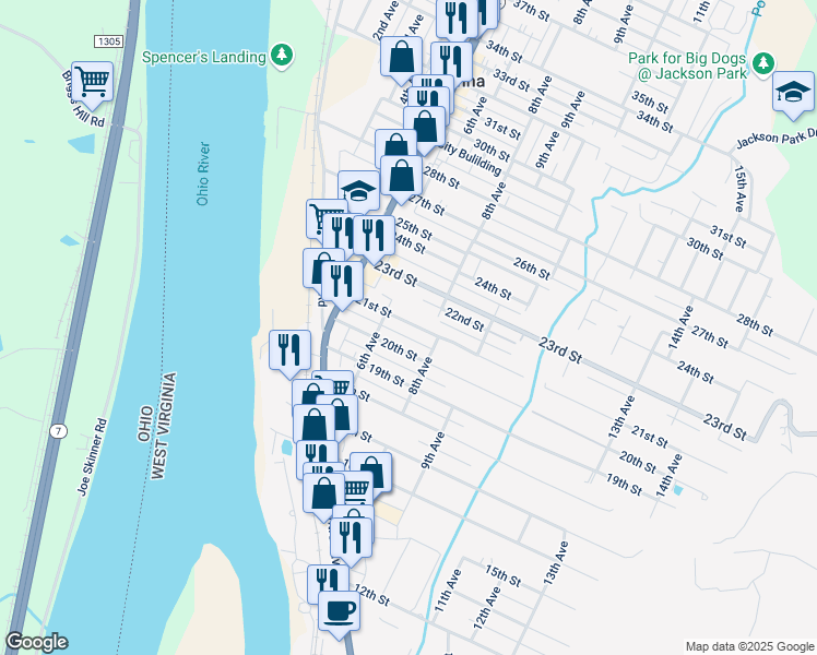 map of restaurants, bars, coffee shops, grocery stores, and more near 610 21st Street in Vienna