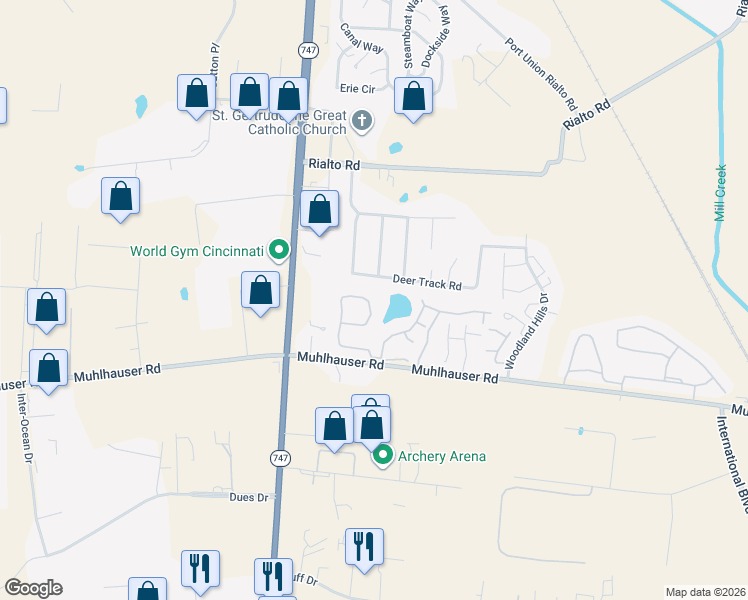 map of restaurants, bars, coffee shops, grocery stores, and more near 9450 Colegate Way in Butler County