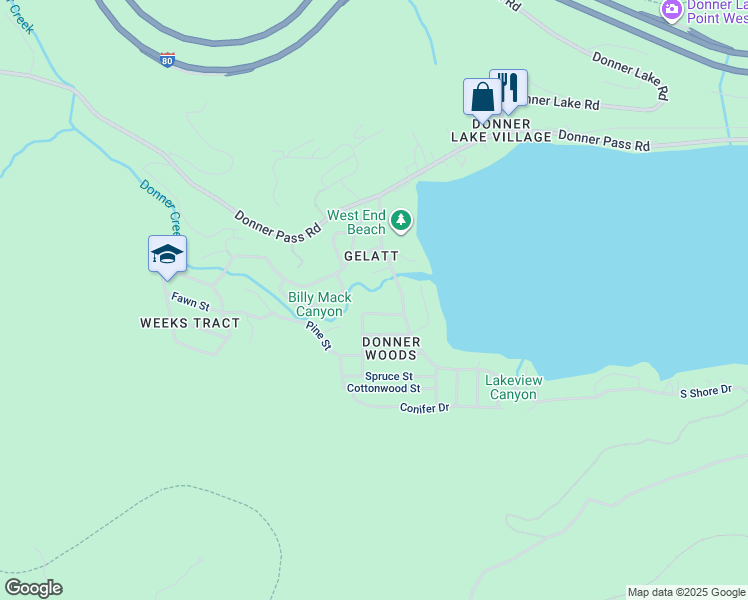 map of restaurants, bars, coffee shops, grocery stores, and more near 15790 Willow Street in Truckee