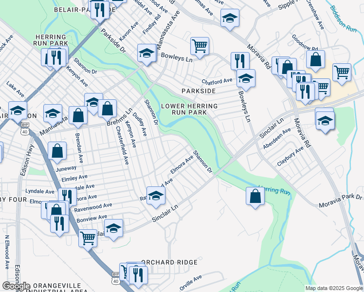 map of restaurants, bars, coffee shops, grocery stores, and more near 4046 Lyndale Avenue in Baltimore