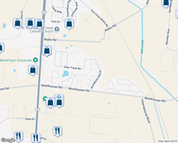 map of restaurants, bars, coffee shops, grocery stores, and more near 9505 Canyon Pass Drive in Hamilton